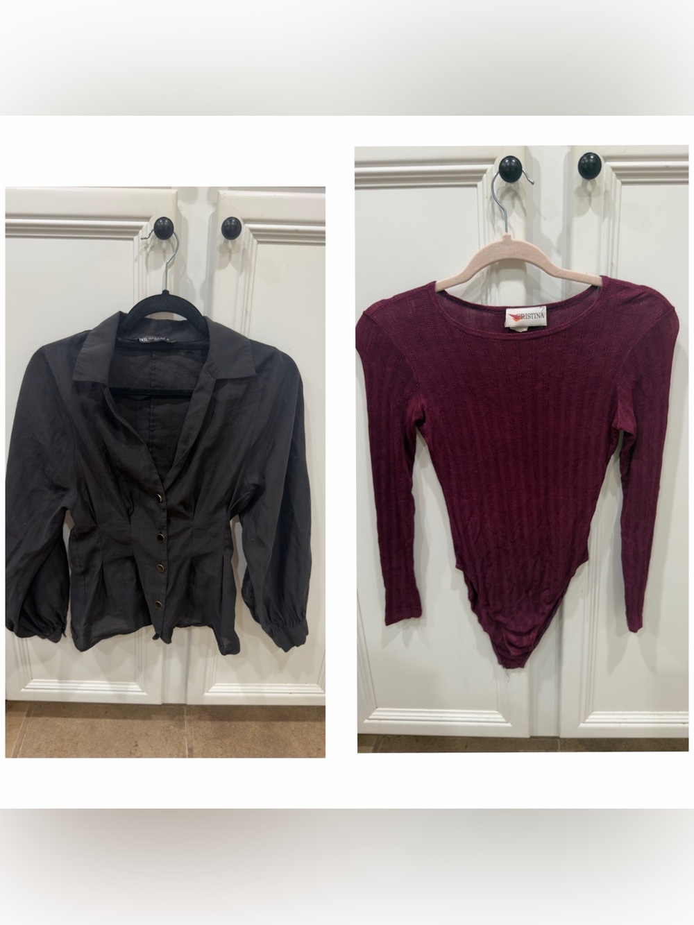 Zara Long-Sleeve Button-Front Top and Maroon bodysuit bundle
